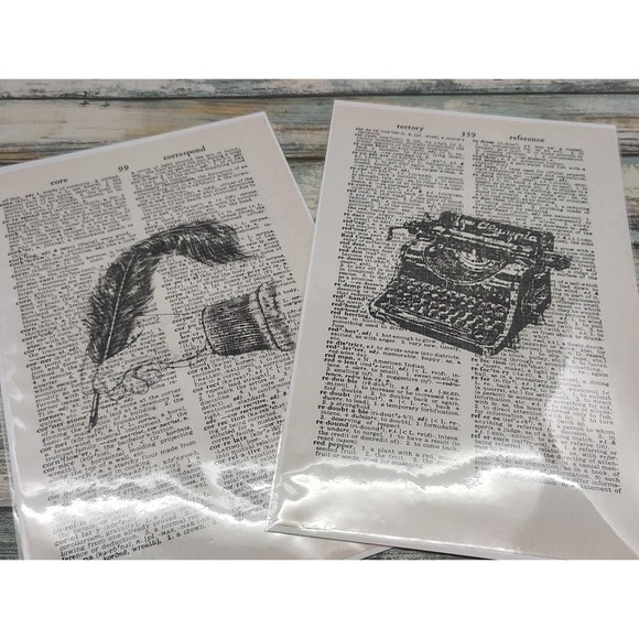 Dictionary Art Prints Set of 2 • Quill & Typewriter • Vintage Bookish Wall Decor - Picture 8 of 10